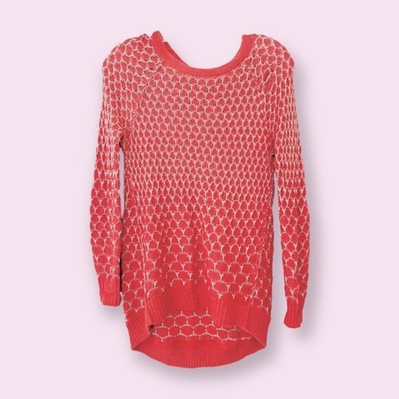 Anthropologie MOTH Crochet Tunic Top Coral Cream Long Sleeve Boho Womens Size XS - Picture 1 of 7